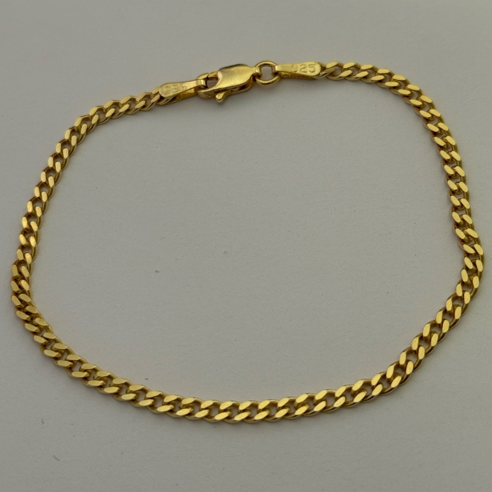 925 Silver bracelet 7.5” 3mm cuban chain 18k yellow gold plated Unisex